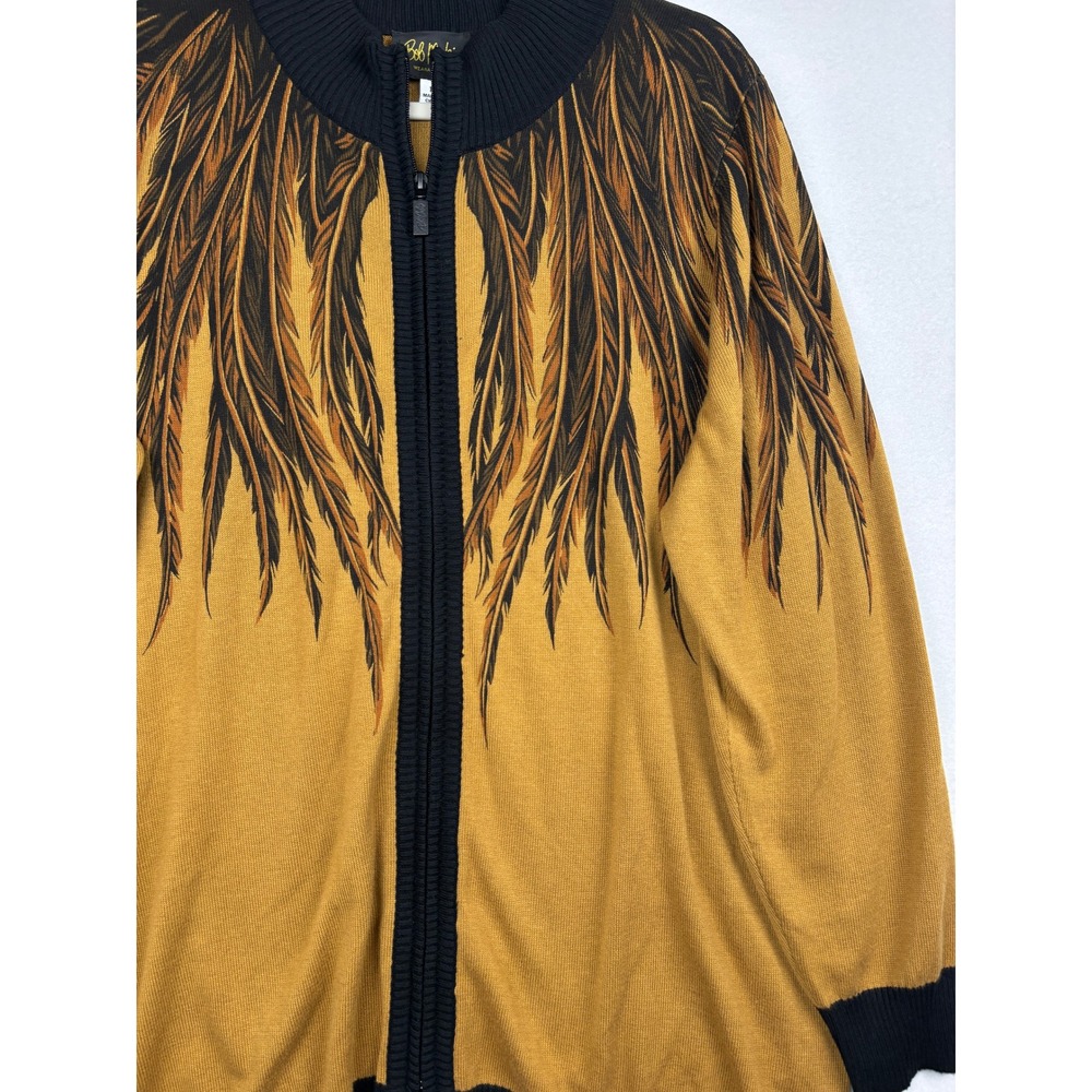 Bob Mackie Wearable Art Cardigan Womens 1X Feather Print Full Zip NWT